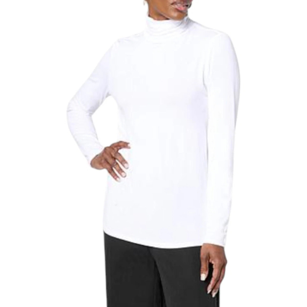 WynneLayers Women's Long-Sleeve Knit Turtleneck Tee White - Regular